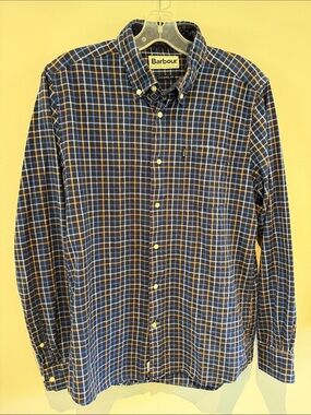 Barbour Navy and Brown Plaid Button-Down Shirt